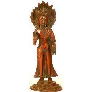  Standing Crowned Buddha in Abhaya Mudra   Brass Sculpture 