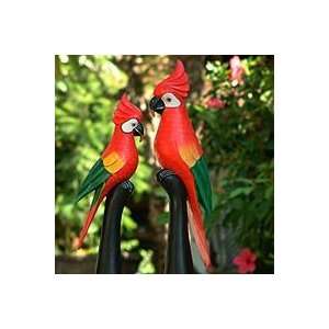  Wood sculptures, Red Cockatoos (pair)