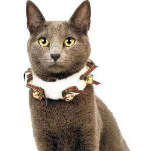  Holiday Cat Collar with Faux Fur, Jingle Bells & Tartan 