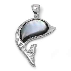    Sterling Silver Dolphin Shape Abalone Shell Pendant Jewelry