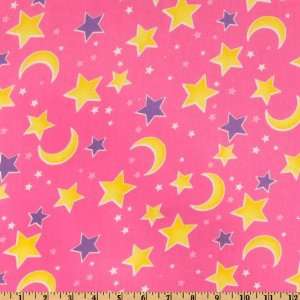  44 Wide Summer Fun Moon & Stars Pink Fabric By The Yard 