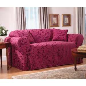 com Sure Fit 173927246 Burgundy Scroll Classic Fit Loveseat Slipcover 