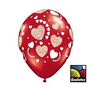   12) Red With Diamond Hearts 11 Latex Balloon