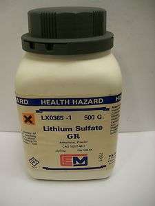 Lithium Sulfate, Anhydrous Powder, 500 grams (sealed), EM Science 