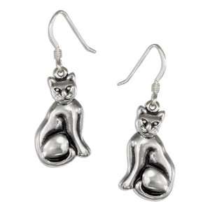  Sterling Silver Sitting Cat Earrings. Jewelry