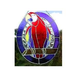  Scarlet Macaw Parrottained Glass Suncatcher   10 x 12 