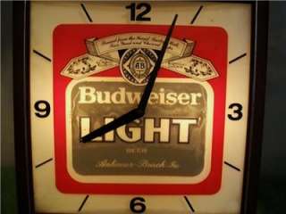 Vintage 1982 Bud Light Clock Budweiser Lighted Framed Works Looks 