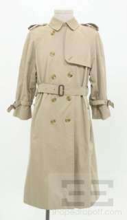 Burberrys Khaki Cotton & Classic Check Belted Trench Coat Size 12P 