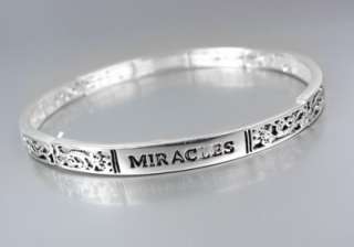   Message 4mm Silver EXPECT MIRACLES Links Stretch Stackable Bracelet