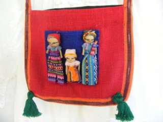 GUATEMALAN WORRY DOLLS   HAND BAG WITH FAMILY OF DOLLS  