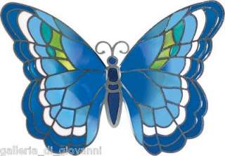 STAINED GLASS BUTTERFLY MAGNET Butterflies #5 Blue with White  