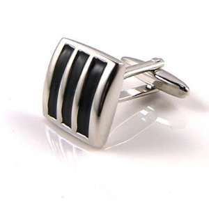  Black and Silver Stripped Cufflinks Jewelry