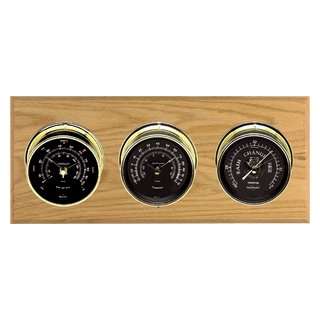   Weather Station Black Dial with Brass Case Instruments on Oak or