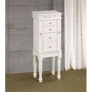  The Simple Stores White Jewelry Armoire with Pink Hardware 