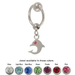  Captive Bead Belly Ring with Dangling Dolphin   PF21 12 Jewelry