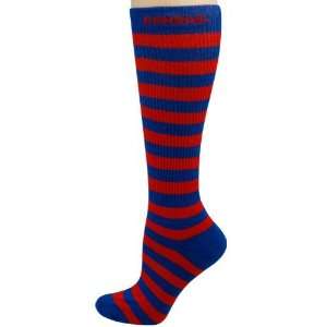   Ladies Royal Blue Crimson Striped Knee High Socks