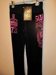 SINFUL BY AFFLICTION VELOUR CALERA WOMANS TRACK Sweat Pants black w 