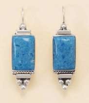 Blue Denim Lapis Sterling Silver Earrings on Wire, 1 1/8 