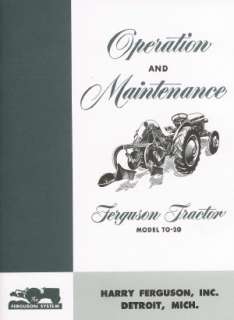 FERGUSON Tractor TO 20 Owners Manual 1948 1951  