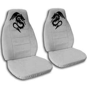  2 silver car seat covers with a black dragon, for a 2003 