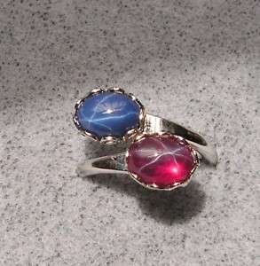 8X6MM BLUE RED LINDE LINDY STAR SAPPHIRE CREATED RING  
