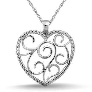 Diamond Heart Pendant .925 sterling silver w/chain  