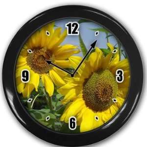  Sunflowers Wall Clock Black Great Unique Gift Idea Office 