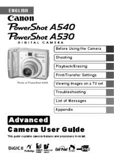 Genuine Canon PowerShot A540 / A530 Manual & Software  
