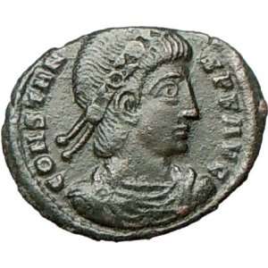 CONSTANS 337AD Rare Ancient Roman Coin Legions Labarum Chi 