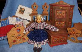 Vintage German Margret Meng Wooden & Cloth Doll & Dora Kuhn Dollhouse 