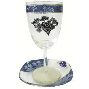  Lily Art Glass Appliquéd Kiddush Cup with Coaster in Blue 