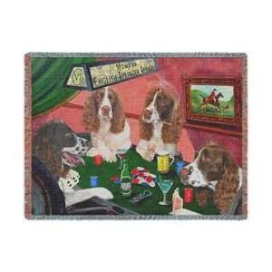 English Springer Spaniel Woven Throw Blanket 4 Dogs Playing Poker 50 x 