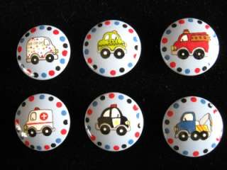 SET OF 6 CARS & TRUCKS  Hand Painted Wooden Knobs/Pulls  