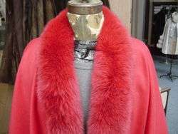 GORGEOUS TRUE RED CASHMERE FOX SWING CAPE Wrap Coat  