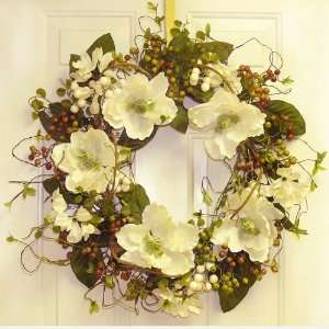 24 White Magnolia & Berry Front Door Wreath 