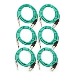 SEISMIC AUDIO   SATRXL M6   6 Pack of Green 6 XLR Male to 1/4 TRS 