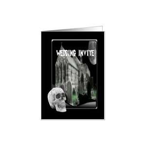  Goth Wedding Invitation   Skull, Church Graveyard Card 