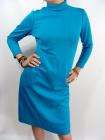 vintage 60s 70s CERULEAN BLUE Sexy Knit Fall Dress M ~~  