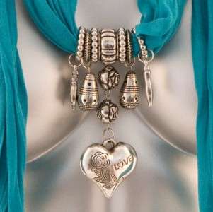   PEOPLE STYLE HEART CHARM CRINKLE FASHION SCARF NECKLACE JADE  