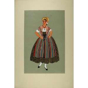  1929 Pochoir French Woman Costume Dress Vienne France 