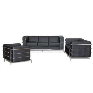 Pc Citadel Black Leather Sofa Set 