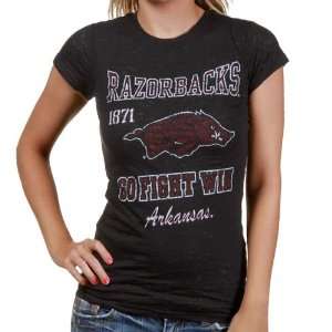  Arkansas Razorbacks Ladies Black Burnout T shirt (X Large 