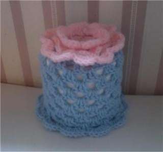 Handmade Crochet Toilet Paper Roll Cover ( Pink with Blue)  