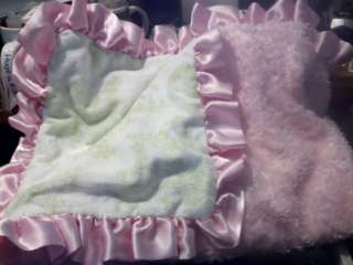 Cherish & Joy Silky Soft Ruffled Crib Baby Blanket Lovey Pink & Green 