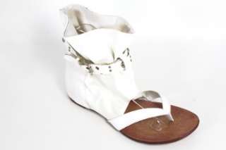 Liz I Studded High Top Slouchy Ankle Wrap Thong Sandal   White