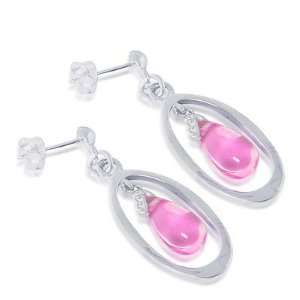  4.80 grams 925 Sterling Silver Pink Drop Gemstone Earring 