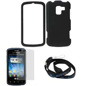 Black Rubberized Snap On Hard Case + Clera LCD Screen Protector + Neck 