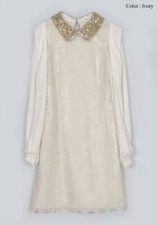   New Womens Sequin Embellished Collar Chiffon Sleeved Lace Shift Dress