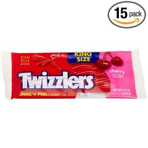 Twizzlers Pull n Peel Candy, Cherry, 4.2 Ounce Packages (Pack of 15 