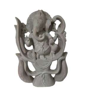  Sitting Lord Ganesha on Lotus Base Hindu God Stone 